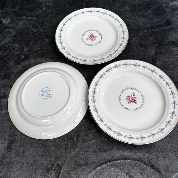 Harmony House Mount Vernon Hall China Bread Butter Plates Set 3 Blue Pink Floral - Picture 6 of 7